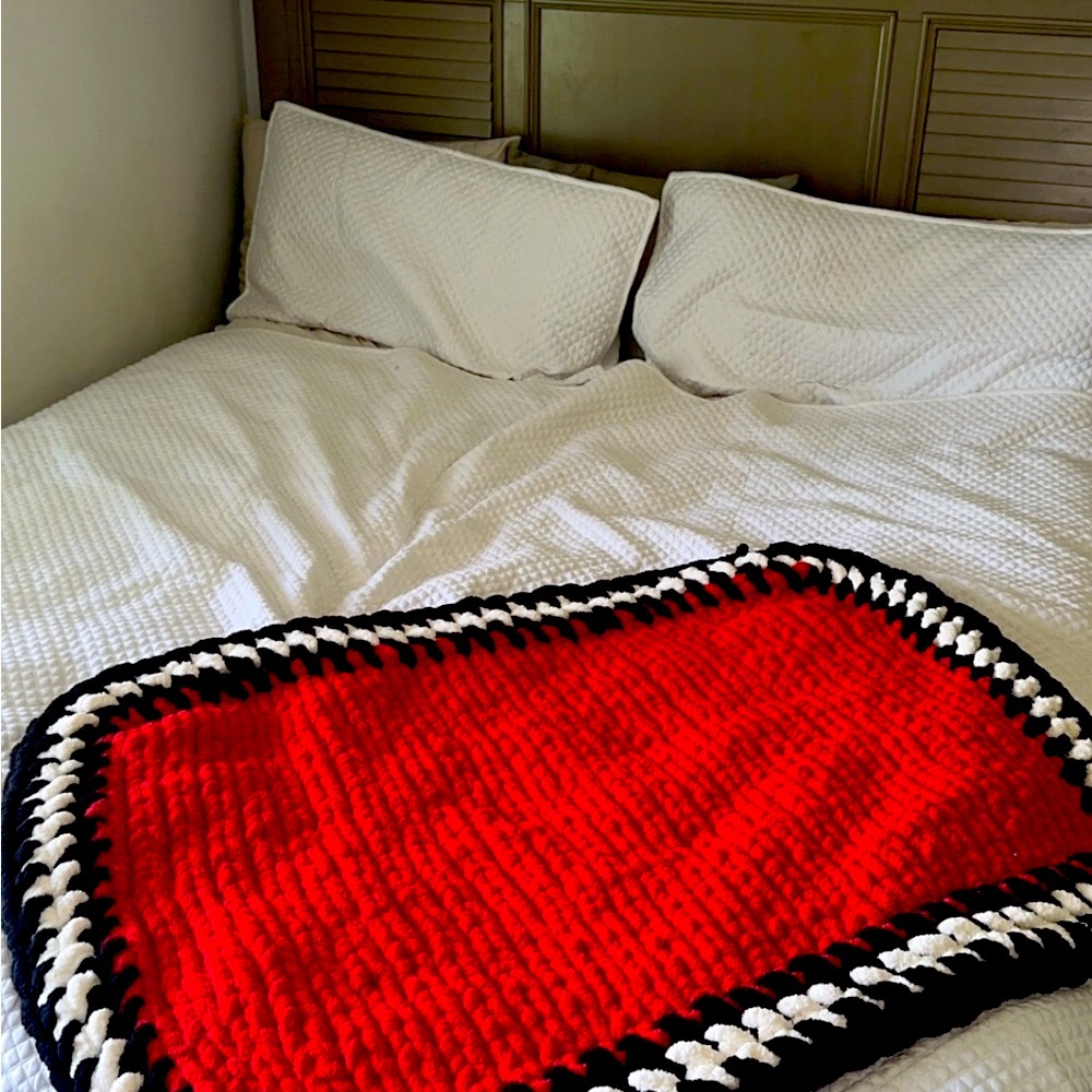 Cozy Red and Black Knitted Throw Blanket